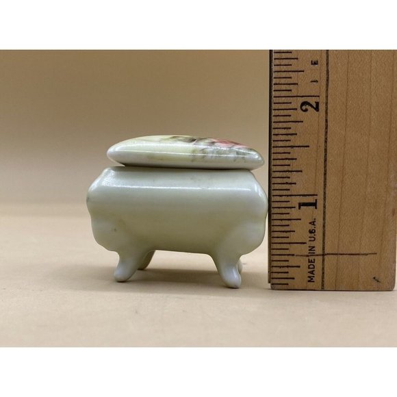 Vintage Skappers Miniature Porcelain Square Trinket Box Green Gold - Picture 10 of 10